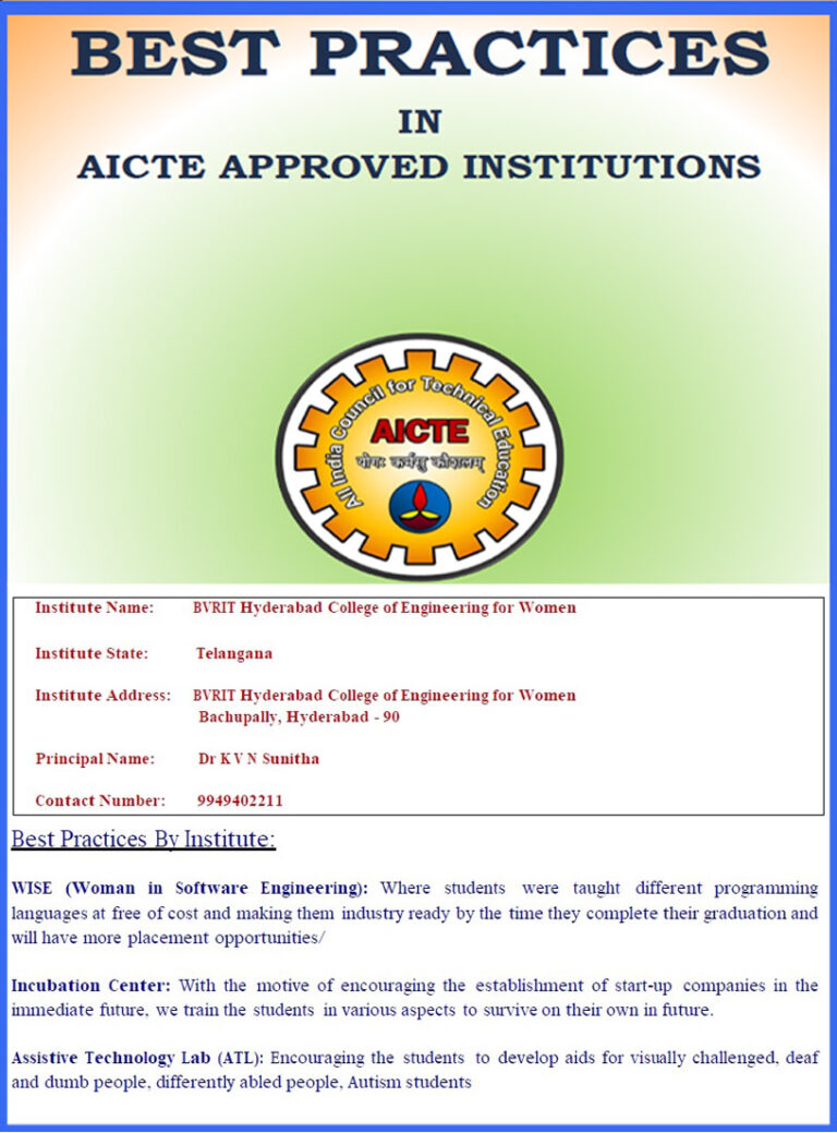 Best Practices in Approved Colleges by AICTE – BVRIT HYDERABAD College ...