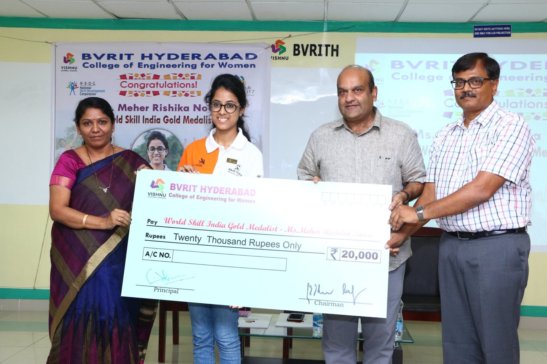 Read more about the article Felicitation to Ms Meher Rishika Noori – World Skill India Gold Medalist