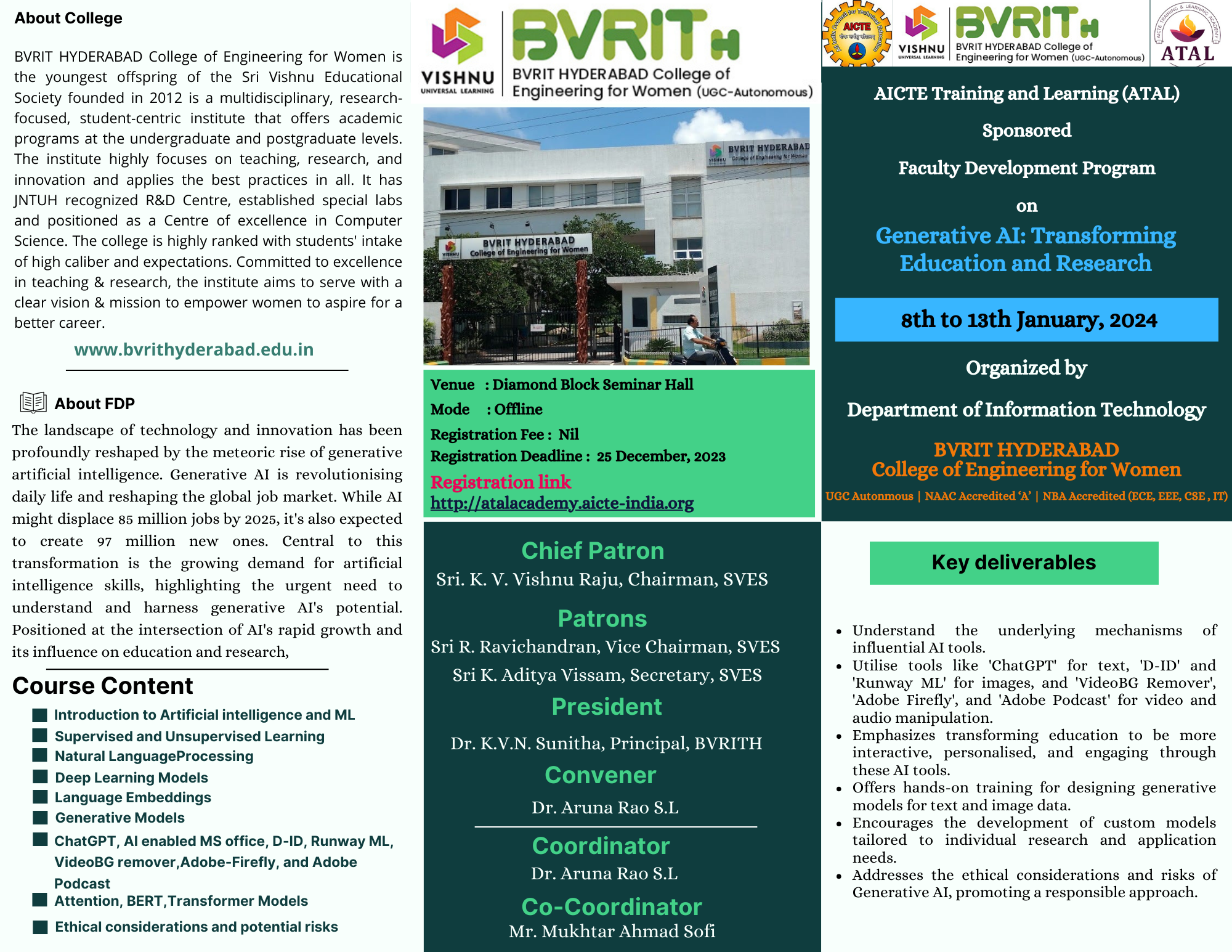 Read more about the article AICTE Training and Learning (ATAL) Sponsored Faculty Development Program on Generative AI : Transforming Education and Research